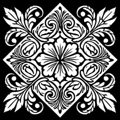 Silhouette Batik Floral Pattern Vector Art 1