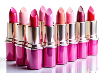 Fototapeta premium Pink Lipstick Shades, Glossy Lip Products, Makeup Cosmetics, Beauty Photography