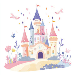 Whimsical Fairytale Castle Illustration