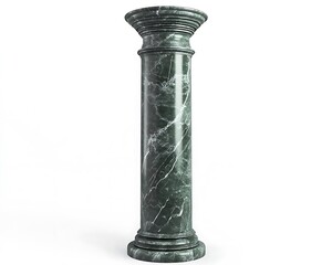 3D render of a marble pillar in deep forest green, isolated on white background, front view, high-resolution,