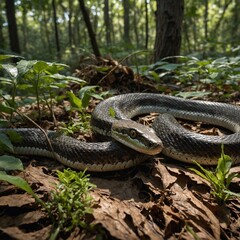 Fototapeta premium snake in the forest close up.4k close up snake in the forest junggle rock. python snake. 