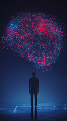 Fototapeta premium a human teacher presenting a lesson while an AI assistant projects 3D visualizations of the concepts in the air