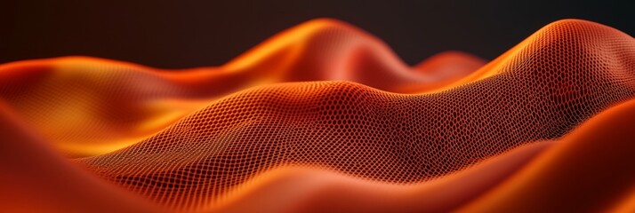 Abstract waves of orange mesh fabric in dynamic motion