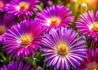 Obraz premium Stunning Cooper's Ice Plant Blooms: Close-up Photography of Purple Delosperma cooperi Flowers
