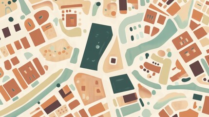 Abstract Cityscape Art: A Colorful Geometric Urban Map with Earthy Tones