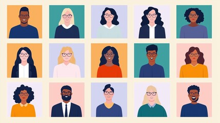 Multiethnic business people participate in virtual meeting. Diverse group on video call. HR managers, job applicants connect. International communication for tech, business careers. People smiling on