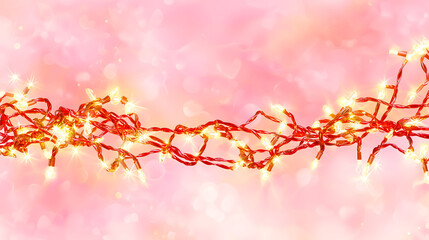 Fototapeta premium Festive Valentine Day background with glowing red lights and pink bokeh. Perfect for romantic themes and celebrations