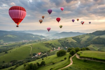 Fototapeta premium hot air balloon over the mountains