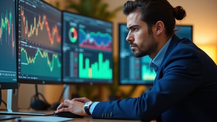 Professional Analyst Working with Financial Data Charts
