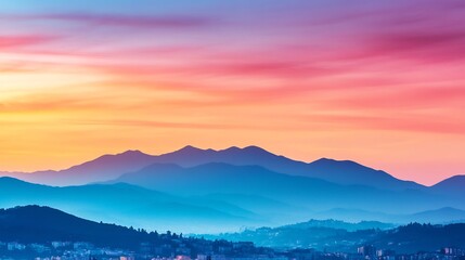 Obraz premium Breathtaking Sunset Gradient Sky Transitioning into Peaceful Night Landscape with Silhouetted