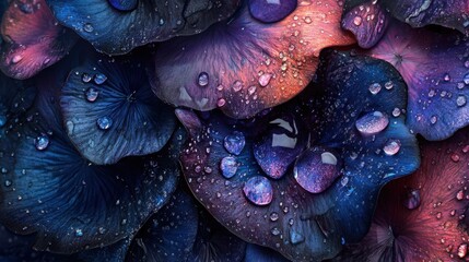 Obraz premium Close-Up of Colorful Petals with Water Droplets on Dark Background
