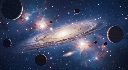 Majestic Spiral Galaxy Cosmic Nebula Planets Stars Deep Space Exploration