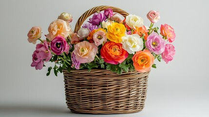 Obraz premium 54. White background with a charming flower basket filled with vibrant and fragrant blooms for auspicious events