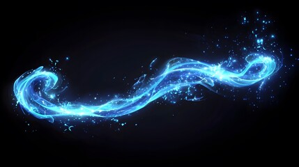 Vibrant Representation of Magic Wand Effects Featuring Neon Blue Light Trails and Glittering Energy Vortex in Vector Style