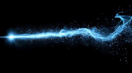 Vibrant Representation of Magic Wand Effects Featuring Neon Blue Light Trails and Glittering Energy Vortex in Vector Style