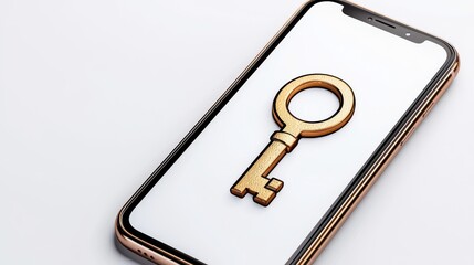A golden key icon is displayed on a smartphone screen, symbolizing security and access in a digital context.