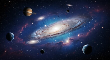Stunning Spiral Galaxy Planets Nebula Cosmic Background