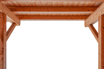 Interior view of a wooden roof with columns