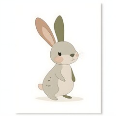 Obraz premium Cute Minimalist Bunny Poster for Calming Children s Room or Nursery Decor