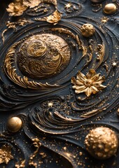 Detailed 3D Design of Celestial Patterns in Gold and Silver with Varied Textures
