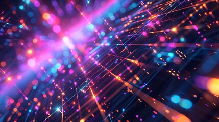 Naklejka premium Abstract Neon Lines and Particles Wallpaper