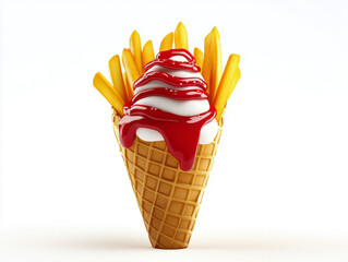 French Fries Ice Cream: A sweet & savory treat!  Ketchup and mayo drizzle!