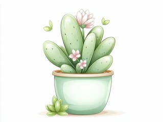 Obraz premium Cactus in a Pot Cactus plant in a decorative pot with flowers and leaves.