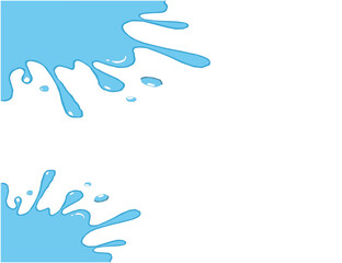 water drops. Water splash. Blue Water fluid splash flow with bubbles and drops isolated on white background. Melted pure water cool ice drink for food beverages packaging design. Vector illustration.