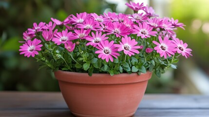 Pink Osteospermum Flowers in Terracotta Pot Garden Bloom Springtime