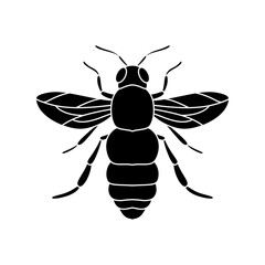Bee silhouette black vector flat illustration. Honey Bee icon, honey bee silhouette on white background.