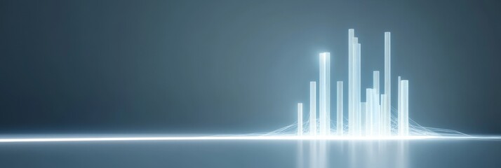 Futuristic cityscape with tall luminous skyscrapers in minimalistic blue light