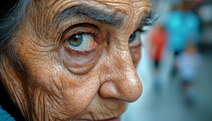 Wisdom in Her Gaze Senior Woman Contemplates Life s Journey, Observing Children s Play