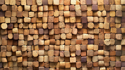 A wall adorned with wine corks creates a rustic look.