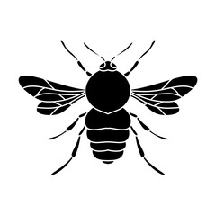 Bee silhouette black vector flat illustration. Honey Bee icon, honey bee silhouette on white background.