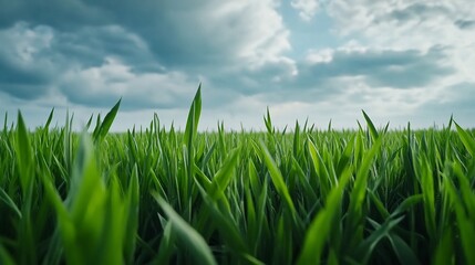Fototapeta premium Dramatic Stormy Sky Over Lush Green Meadow Landscape with Copyspace