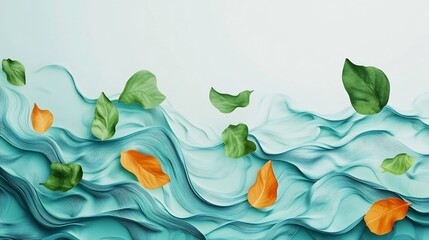 Organic Shapes Floating on Harmonious Waveforms in Vibrant Aquatic Palette