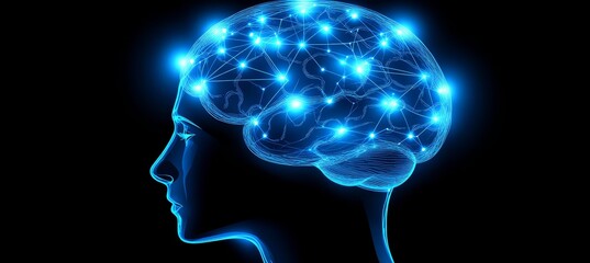 Obraz premium Glowing Human Brain With Network Connections On Dark Background, Neurology And Intelligence Concept