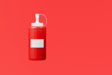 Obraz premium 3d Ketchup sauce icon. Fast food sauce concept. Minimal Cartoon Ketchup tomato sauce red bottle packaging mockup for cook food product icon creative isolated on transparent background. PNG. 3d render.