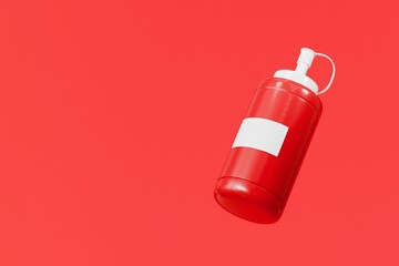 3d Ketchup sauce icon. Fast food sauce concept. Minimal Cartoon Ketchup tomato sauce red bottle packaging mockup for cook food product icon creative isolated on transparent background. PNG. 3d render.