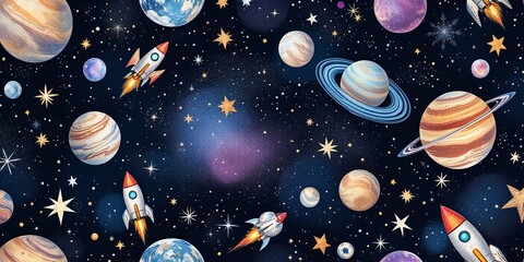 Rockets and Planets in a Vibrant Space Adventure