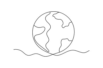 Earth globe continuous single line art drawing of concept doodle style outline vector icon