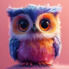Fototapeta premium Cute owl, digital illustration, vector art style, pastel colors, detailed shading, vibrant coloring in the background, playful cartoonish designs, bright and cheerful mood, pink color palette, 