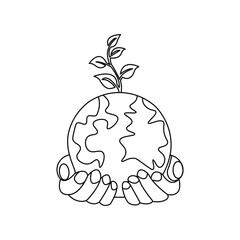 Earth globe continuous single line art drawing of concept doodle style outline vector icon