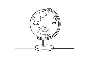 Modern earth globe one line drawing of minimalist outline vector art design 