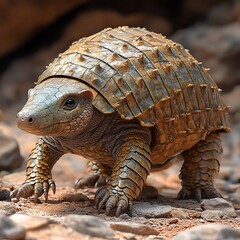 Fototapeta premium Golden sunset light casting on armadillo in forest high resolution hd picture