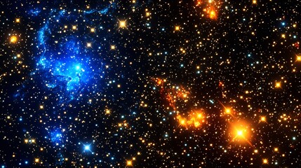 Stunning Cosmic Nebulae in Deep Space- Blue and Orange Star Clusters