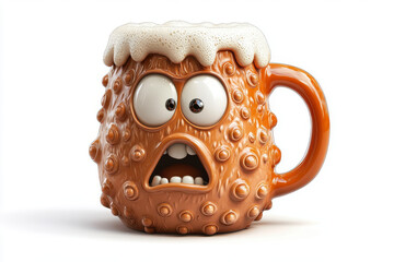 A terrified mug, foam overflowing; wide eyes, open mouth scream!