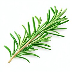 Fototapeta premium Fresh green rosemary sprig on a white background, ideal for culinary and herbal themes, enhancing dishes beautifully.