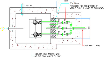 vector sketch, silhouette illustration, Sewage Sump Pump Section Details design drawing.eps
