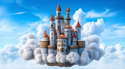 Fairytale Castle Amidst Fluffy Clouds, a Dreamy Scene